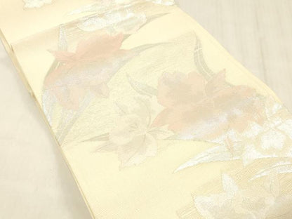 平和屋着物＊夏物　六通柄　京袋帯　草花文　銀糸　正絹　逸品　DABE6150cm