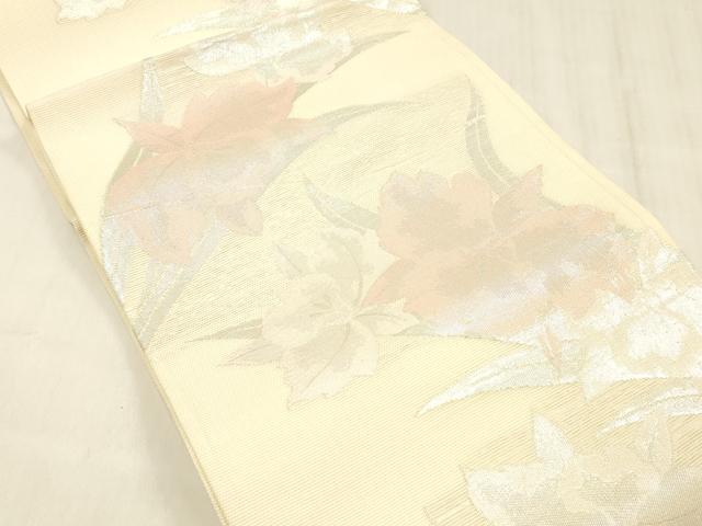 平和屋着物＊夏物　六通柄　京袋帯　草花文　銀糸　正絹　逸品　DABE6150cm