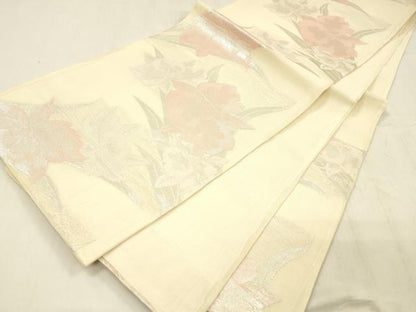 平和屋着物＊夏物　六通柄　京袋帯　草花文　銀糸　正絹　逸品　DABE6150cm