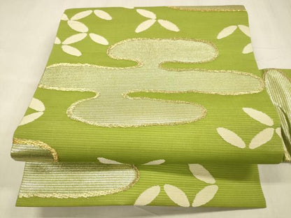 平和屋着物＊夏物 九寸名古屋帯 霞文 金銀糸 正絹 逸品 DABE6152cm