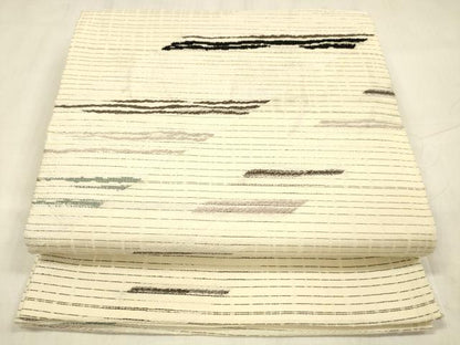 平和屋着物▽六通柄袋帯　スリーシーズン　春夏秋　横段文　正絹　逸品　DABE6153cm