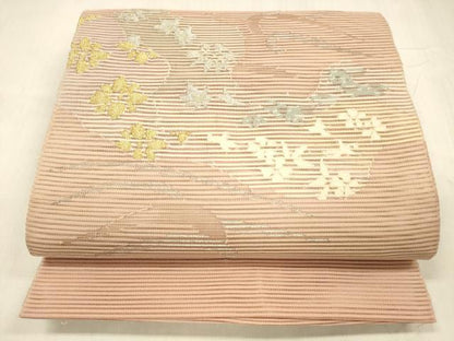 平和屋着物＊夏物 絽綴れ 太鼓柄袋帯 草花文 金銀糸 正絹 逸品 DABE6156cm