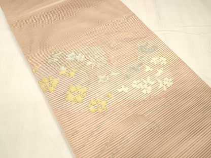 平和屋着物＊夏物 絽綴れ 太鼓柄袋帯 草花文 金銀糸 正絹 逸品 DABE6156cm