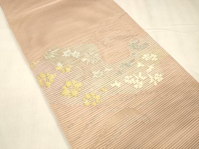 平和屋着物＊夏物 絽綴れ 太鼓柄袋帯 草花文 金銀糸 正絹 逸品 DABE6156cm