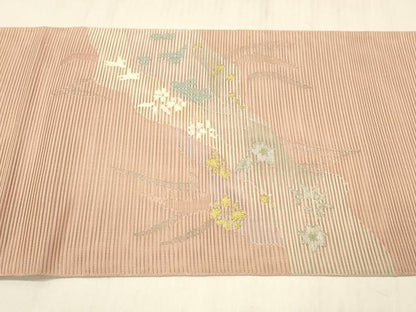 平和屋着物＊夏物 絽綴れ 太鼓柄袋帯 草花文 金銀糸 正絹 逸品 DABE6156cm