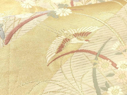 平和屋着物＊夏物 六通柄袋帯 唐織 流水飛鶴草花文 金銀糸 正絹 逸品 DABE6157cm