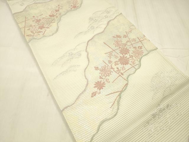 平和屋着物＊夏物 六通柄袋帯 草花文 銀糸 正絹 逸品 DABE6158cm