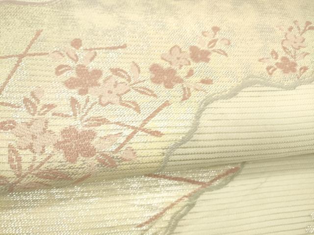 平和屋着物＊夏物 六通柄袋帯 草花文 銀糸 正絹 逸品 DABE6158cm