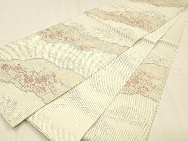 平和屋着物＊夏物　六通柄　本袋帯　草葉文　金糸　正絹　逸品　DABC8808cm 平和屋着物＊夏物 六通柄袋帯 草花文 銀糸 正絹 逸品 DABE6158cm