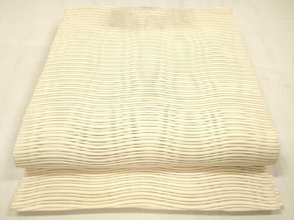 平和屋着物＊夏物 絽綴れ 八寸名古屋帯 よろけ縞 肌色 正絹 逸品 DABE6159cm