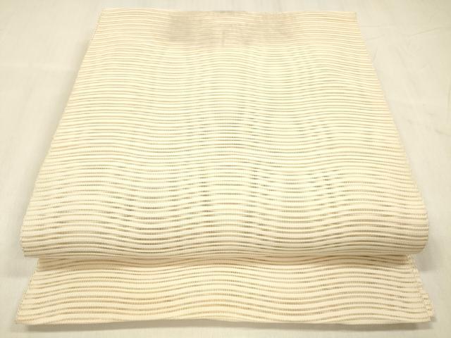 平和屋着物＊夏物 絽綴れ 八寸名古屋帯 よろけ縞 肌色 正絹 逸品 DABE6159cm