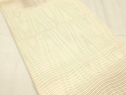 平和屋着物＊夏物 絽綴れ 八寸名古屋帯 よろけ縞 肌色 正絹 逸品 DABE6159cm