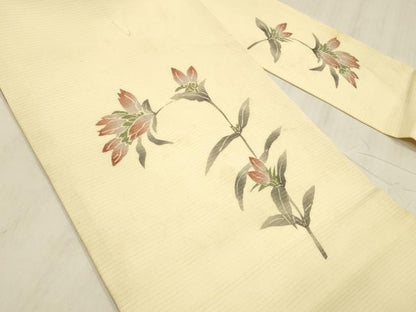 平和屋着物＊夏物 九寸名古屋帯 絽縮緬 型染 草花文 正絹 逸品 DABE6160cm
