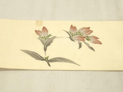 平和屋着物＊夏物 九寸名古屋帯 絽縮緬 型染 草花文 正絹 逸品 DABE6160cm