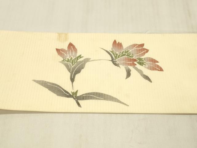 平和屋着物＊夏物 九寸名古屋帯 絽縮緬 型染 草花文 正絹 逸品 DABE6160cm