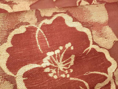 平和屋着物●九寸名古屋帯　草花文　金糸　正絹　逸品　DABE6162cm