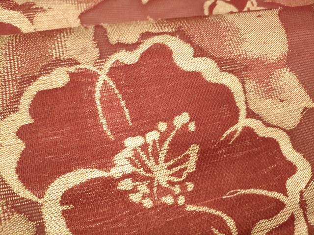 平和屋着物●九寸名古屋帯　草花文　金糸　正絹　逸品　DABE6162cm