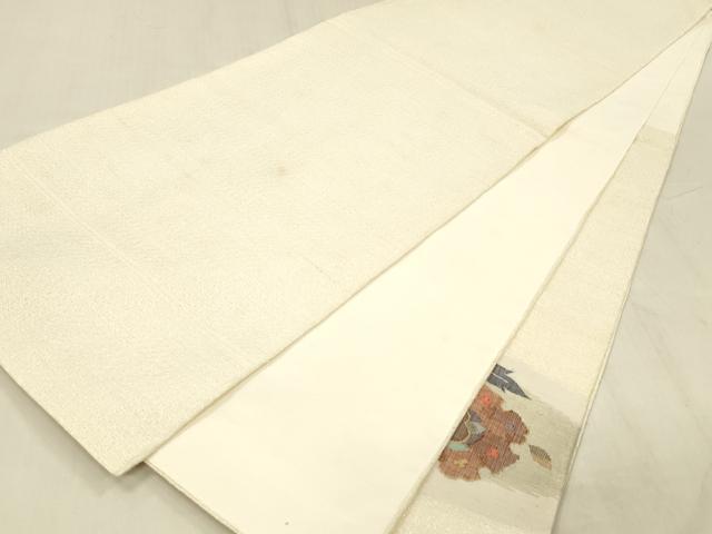 平和屋着物▽太鼓柄袋帯　スリーシーズン　春夏秋　すくい織　草花文　金銀糸　正絹　逸品　DABE6165cm