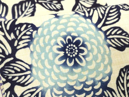 平和屋着物●両面　半幅帯　藍　型染　草花文　蒲葡色　綿　逸品　DABE6166cm