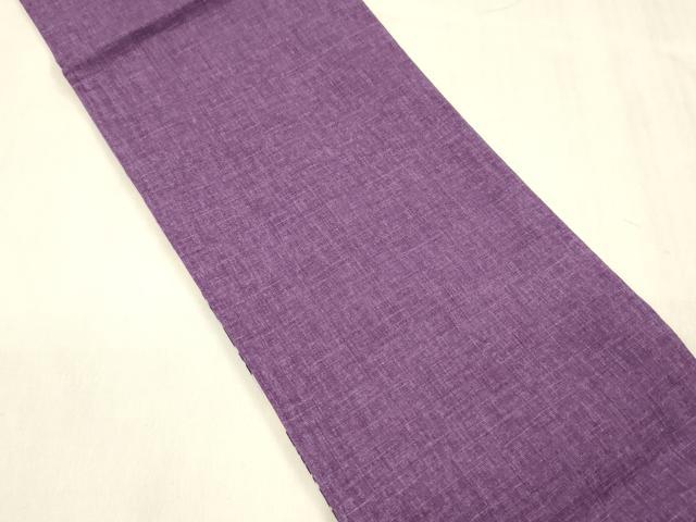 平和屋着物●両面　半幅帯　藍　型染　草花文　蒲葡色　綿　逸品　DABE6166cm