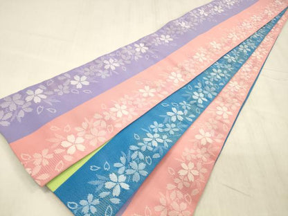 平和屋着物●両面　半幅帯　舞桜文　DABE6171cm