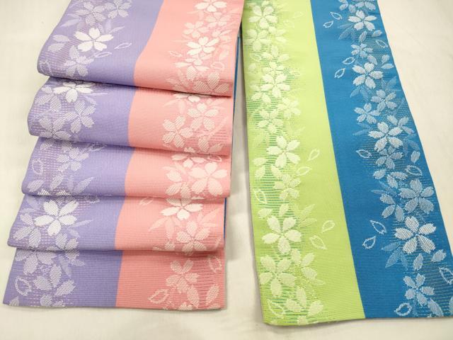 平和屋着物●両面　半幅帯　舞桜文　DABE6171cm