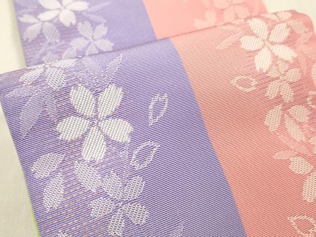 平和屋着物●両面　半幅帯　舞桜文　DABE6171cm