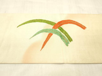 平和屋着物●アンティーク　大正ロマン　九寸名古屋帯　駒刺繍　総刺繍　草花文　金銀彩　正絹　逸品　DABE6172cm