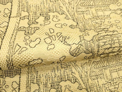 平和屋着物●本場筑前博多織　八寸名古屋帯　風景文　金糸　正絹　逸品　DABE6174cm
