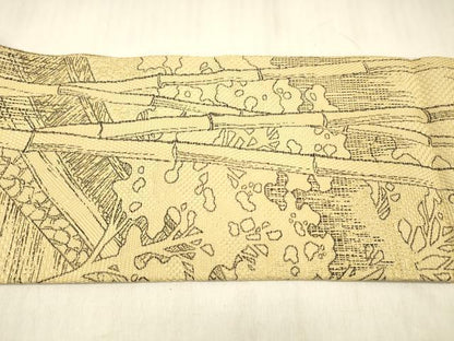 平和屋着物●本場筑前博多織　八寸名古屋帯　風景文　金糸　正絹　逸品　DABE6174cm