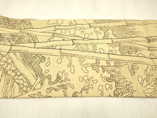 平和屋着物●本場筑前博多織　八寸名古屋帯　風景文　金糸　正絹　逸品　DABE6174cm