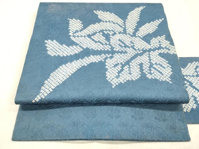 平和屋着物▼九寸名古屋帯　総絞り　草葉文　正絹　逸品　DABE6176cm