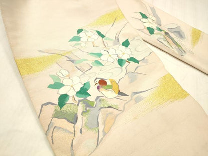 平和屋着物●爪掻き本綴れ　八寸名古屋帯　花鳥文　金糸　正絹　逸品　DABE6177cm