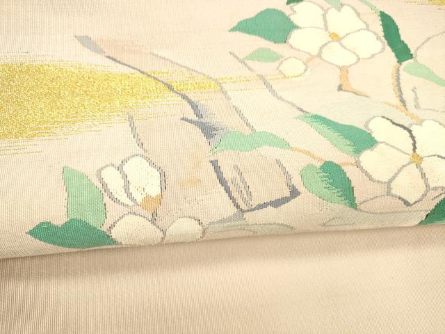 平和屋着物●爪掻き本綴れ　八寸名古屋帯　花鳥文　金糸　正絹　逸品　DABE6177cm