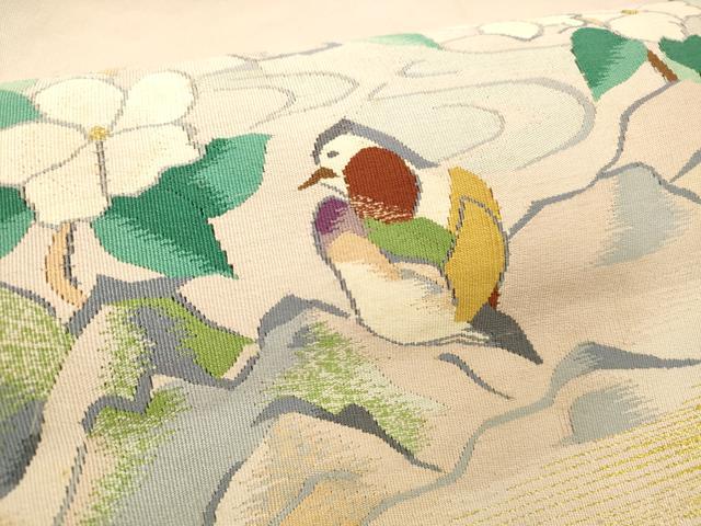 平和屋着物●爪掻き本綴れ　八寸名古屋帯　花鳥文　金糸　正絹　逸品　DABE6177cm