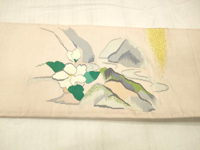 平和屋着物●爪掻き本綴れ　八寸名古屋帯　花鳥文　金糸　正絹　逸品　DABE6177cm