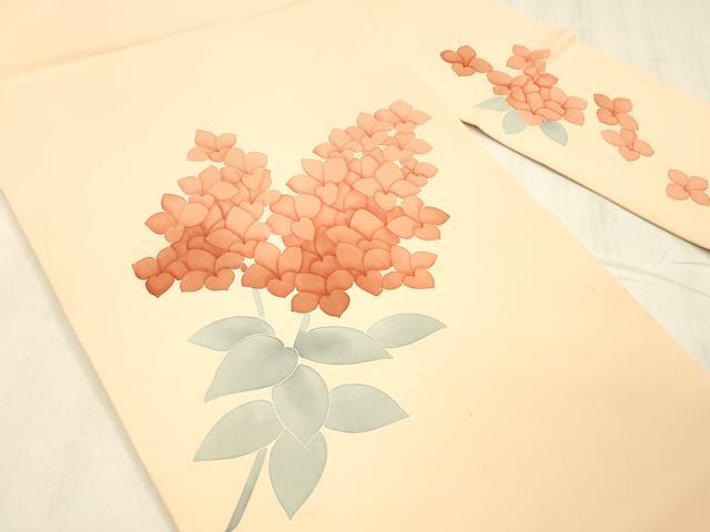 平和屋着物●塩瀬　九寸名古屋帯　手描き　草花文　正絹　逸品　DABE6178cm