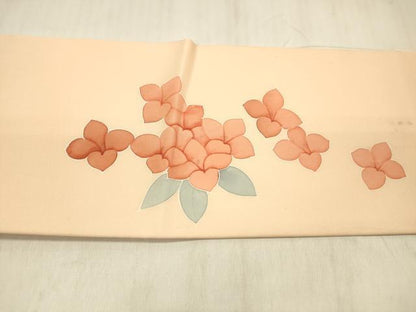 平和屋着物●塩瀬　九寸名古屋帯　手描き　草花文　正絹　逸品　DABE6178cm