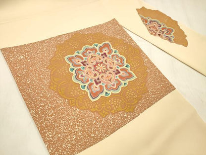 平和屋着物●塩瀬　九寸名古屋帯　作家物　型染　正倉院花文　金彩　正絹　逸品　DABE6179cm