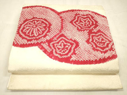 平和屋着物▼九寸開き名古屋帯　総絞り　舞花文　正絹　逸品　DABE6180cm