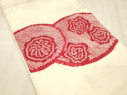 平和屋着物▼九寸開き名古屋帯　総絞り　舞花文　正絹　逸品　DABE6180cm