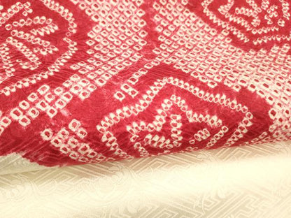 平和屋着物▼九寸開き名古屋帯　総絞り　舞花文　正絹　逸品　DABE6180cm