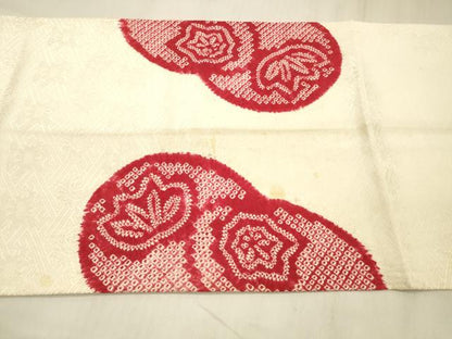 平和屋着物▼九寸開き名古屋帯　総絞り　舞花文　正絹　逸品　DABE6180cm