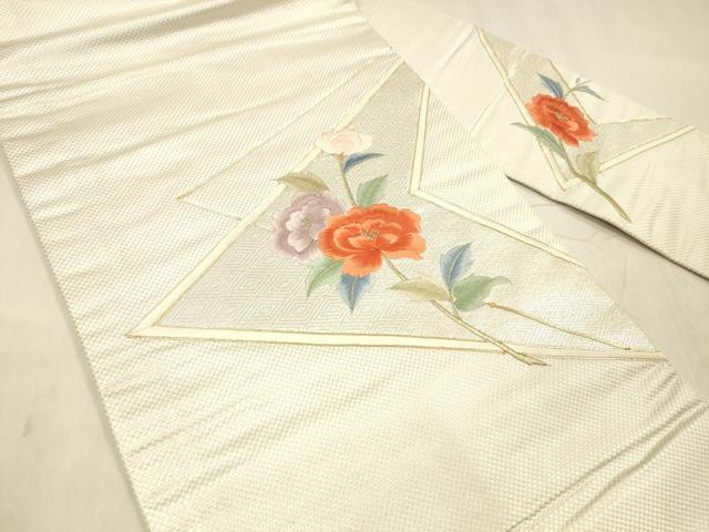 平和屋着物▼九寸名古屋帯　駒刺繍　総刺繍　枝花文　金銀糸　正絹　逸品　DABE6181cm