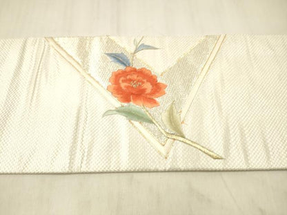 平和屋着物▼九寸名古屋帯　駒刺繍　総刺繍　枝花文　金銀糸　正絹　逸品　DABE6181cm