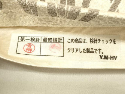 平和屋着物●六通柄袋帯　南天草葉文　銀糸　正絹　逸品　DABE6182cm