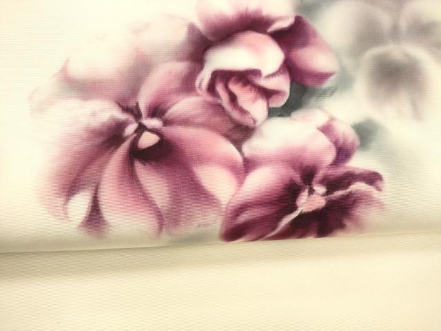 平和屋着物●塩瀬　九寸名古屋帯　手描き　舞花文　正絹　逸品　DABE6184cm