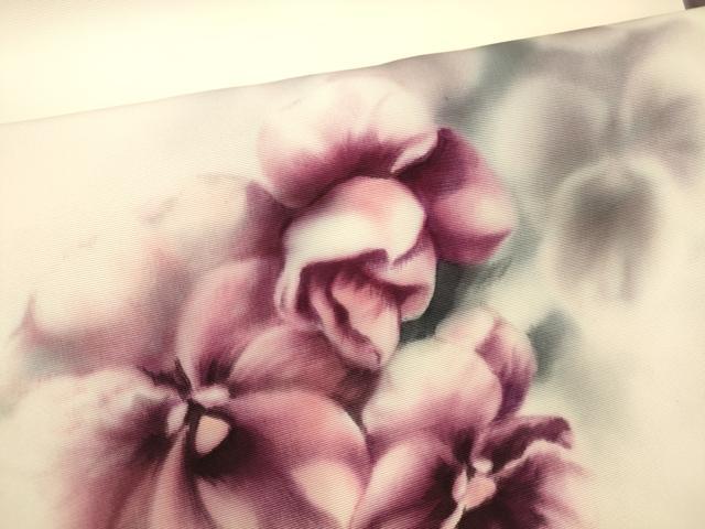 平和屋着物●塩瀬　九寸名古屋帯　手描き　舞花文　正絹　逸品　DABE6184cm