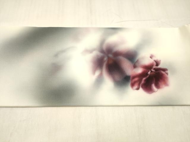 平和屋着物●塩瀬　九寸名古屋帯　手描き　舞花文　正絹　逸品　DABE6184cm