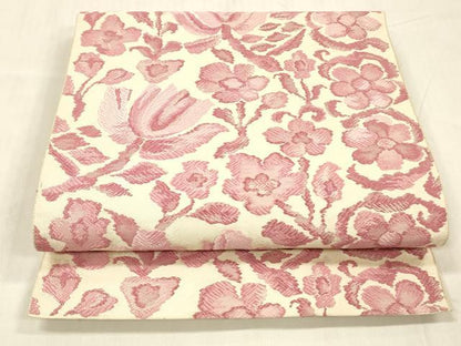 平和屋着物●本場筑前博多織　八寸名古屋帯　唐織　枝花文　正絹　逸品　DABE6186cm